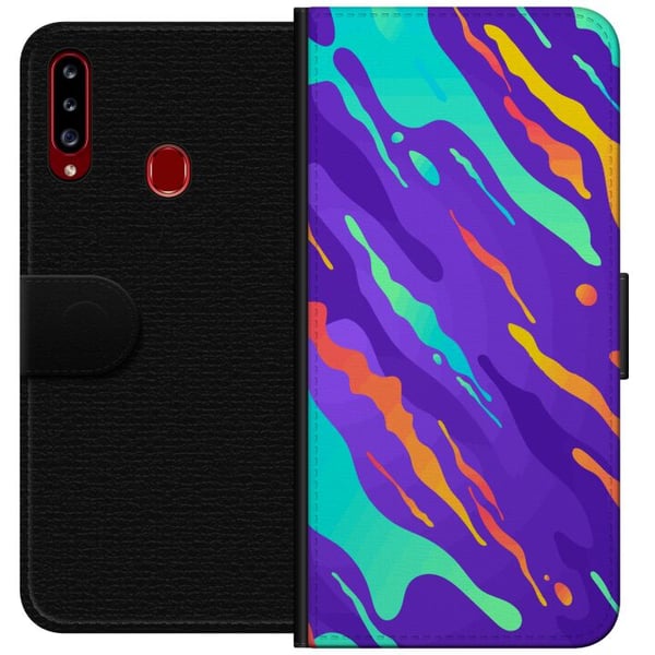 Kompatibelt Plånboksfodral till Samsung Galaxy A20s Färgstarkt abstrakt mönster med flytande former i modern design