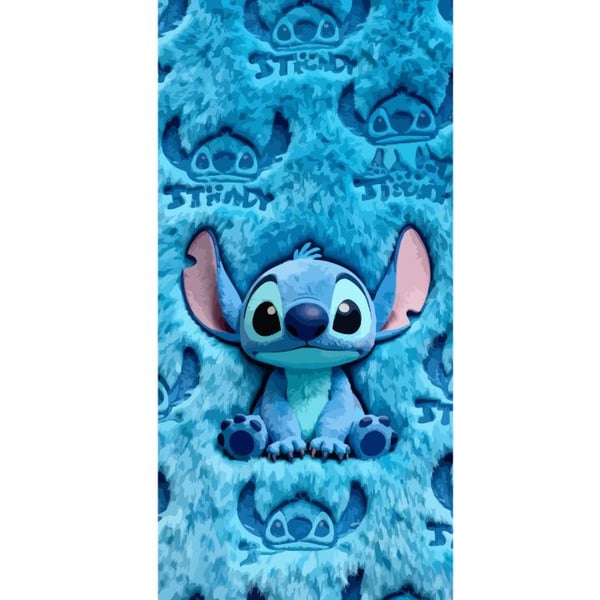Yhteensopiva Lompakkokotelo Apple iPhone 13 Pro Stitch istuu pörröisen sinisen kuvion päällä, jossa hänen kasvonsa ja korvansa toistuvat tekstuurina