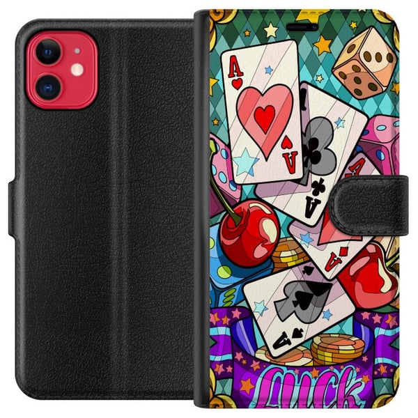 Kompatibelt Plånboksfodral till Apple iPhone 11 Lucky Hands casino pop art design med spelkort tärningar körsbär och retroinspirerad färgstark stil