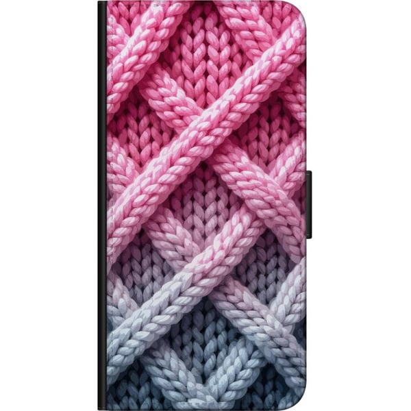 Kompatibelt Plånboksfodral till Samsung Galaxy A20s Tät närbild av flätad textil i rosa grå och vitt med tydlig taktil struktur