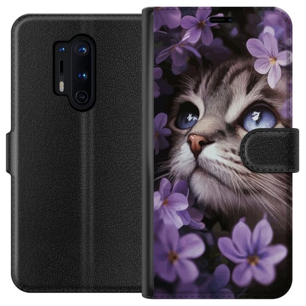 Yhteensopiva Lompakkokotelo OnePlus 8 Pro Kissa ja kukat