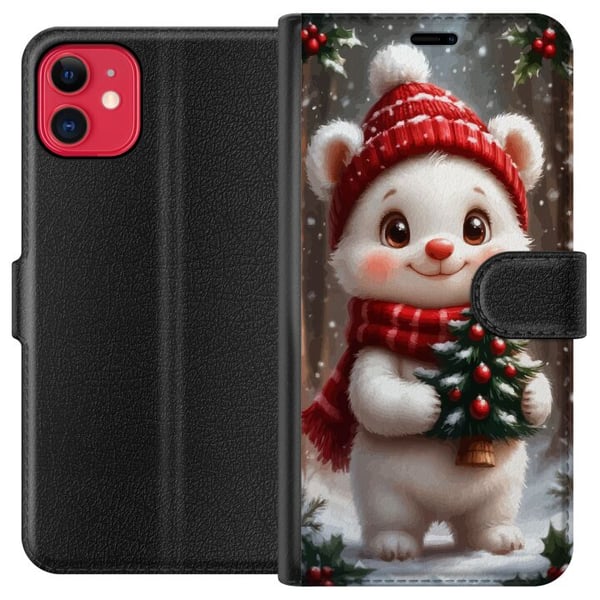 Kompatibel Tegnebogsetui til Apple iPhone 11 Julebjørn rød hue sød bjørn lille gran kawaii hyggelig vinter skov festlig jul kunstplakat Kompatibel Tegnebogsetui til Apple iPhone 11 Julebjørn rød hue sød bjørn lille gran kawaii hyggelig vinter skov festlig jul kunstplakat