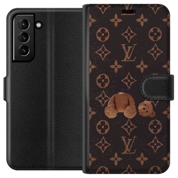 Kompatibel Tegnebogsetui til Samsung Galaxy S21+ 5G Luksuriøst monogrammønster med ødelagt bamse i mørk, modeinspireret æstetik