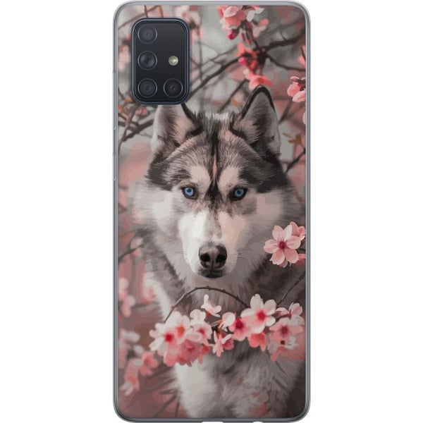 Kompatibel Mobilcover til Samsung Galaxy A71 Siberian Husky plakat hund blå øjne kirsebærblomster hund ulv natur dyr blomster sød retro design
