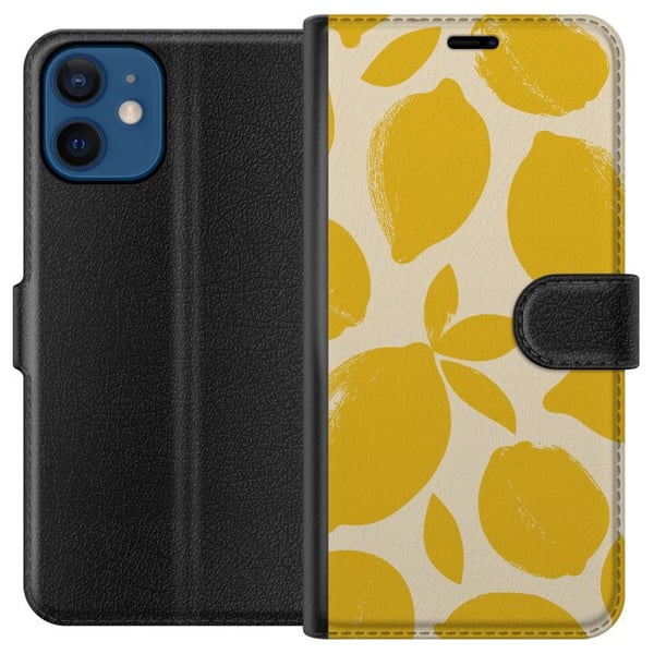 Kompatibelt Lommeboketui til Apple iPhone 12 Citrus sitroner sitrontrykk gul frukt kjøkken sommer retro design mønster inspirasjon frisk kjøkkenstil