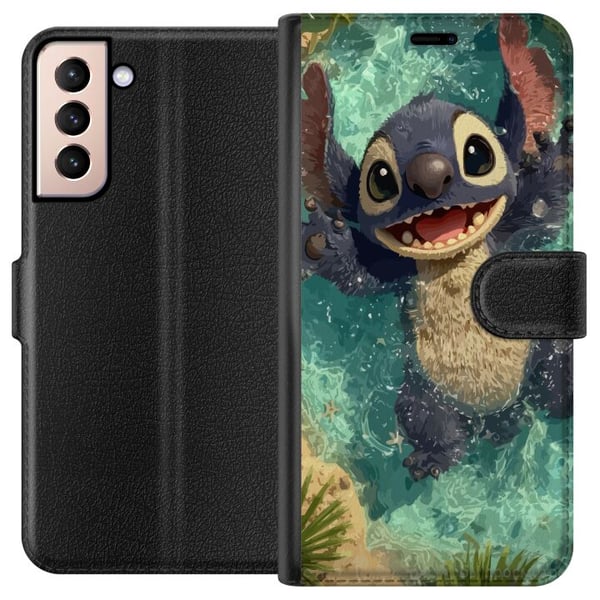 Kompatibelt Lommeboketui til Samsung Galaxy S21 Glad blå fantasiskapning som leker i krystallklart vann tropisk følelse Kompatibelt Lommeboketui til Samsung Galaxy S21 Glad blå fantasiskapning som leker i krystallklart vann tropisk følelse