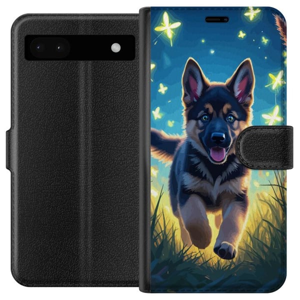 Yhteensopiva Lompakkokotelo Google Pixel 6a Pentu saksanpaimenkoira koira juliste koira pentu juoksee niitty perhoset suloinen eläinkuvitus yötaide