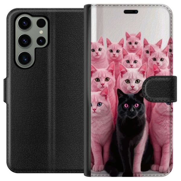 Kompatibel Tegnebogsetui til Samsung Galaxy S23 Ultra Sort kat blandt lyserøde katte, sjovt kontrastfyldt design med legesyg charme og trendy farveko Kompatibel Tegnebogsetui til Samsung Galaxy S23 Ultra Sort kat blandt lyserøde katte, sjovt kontrastfyldt design med legesyg charme og trendy farveko