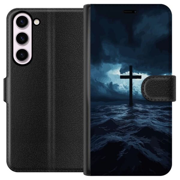 Kompatibel Tegnebogsetui til Samsung Galaxy S23+ Kors i stormfuldt hav dramatisk kristent maleri med kors og bølger religiøst motiv ocean himmel tro