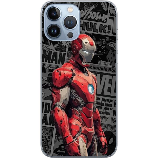 Kompatibelt Mobildeksel til Apple iPhone 13 Pro Max Iron Man-illustrasjon i rød rustning med tegneseriebakgrunn kraftfullt motiv for filmfans