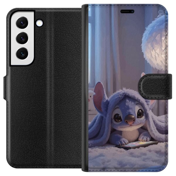 Kompatibelt Plånboksfodral till Samsung Galaxy S22 5G Stitch under filt med telefon kvällsmys i blå toner charmig drömlik design för alla som älskar