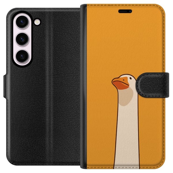 Kompatibel Tegnebogsetui til Samsung Galaxy S23 Minimalistisk gåseillustration på varm gul baggrund – humoristisk dyredesign i moderne og rolig carto Kompatibel Tegnebogsetui til Samsung Galaxy S23 Minimalistisk gåseillustration på varm gul baggrund – humoristisk dyredesign i moderne og rolig carto