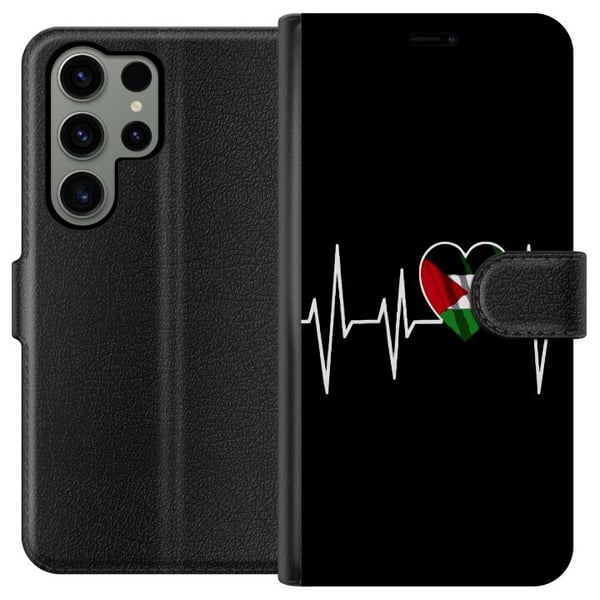 Kompatibel Tegnebogsetui til Samsung Galaxy S23 Ultra Palæstina-hjerte med EKG-linje flagfarver sort rød hvid grøn stærkt symbol på kærlighed og frih Kompatibel Tegnebogsetui til Samsung Galaxy S23 Ultra Palæstina-hjerte med EKG-linje flagfarver sort rød hvid grøn stærkt symbol på kærlighed og frih