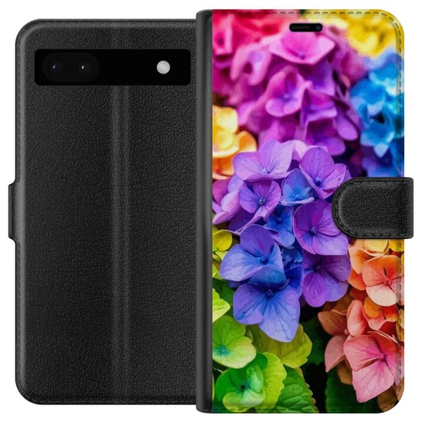 Kompatibelt Plånboksfodral till Google Pixel 6a Hortensia hydrangea flowers färgglada blommor rainbow floral pattern lila rosa blå gul orange art