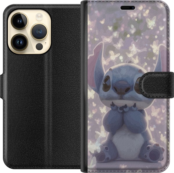 Kompatibelt Lommeboketui til Apple iPhone 14 Pro Stitch med sommerfugler søt Disney kawaii blå romvesen sommerfugler magisk pastell drømmende motiv p