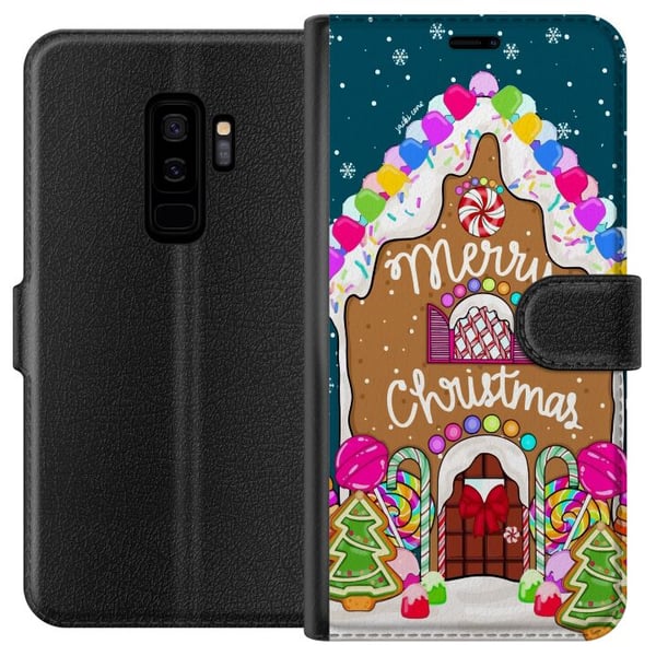 Kompatibelt Plånboksfodral till Samsung Galaxy S9+ Charmigt pepparkakshus med färgglada godisar snödetaljer och Merry Christmas text ett mysigt motiv Kompatibelt Plånboksfodral till Samsung Galaxy S9+ Charmigt pepparkakshus med färgglada godisar snödetaljer och Merry Christmas text ett mysigt motiv