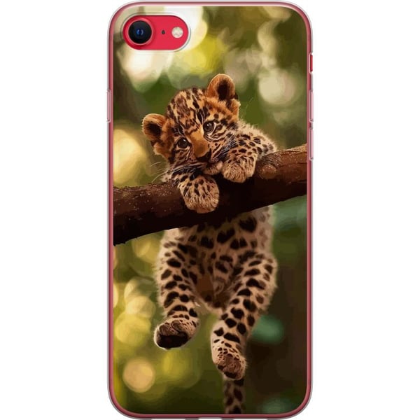 Kompatibelt Mobildeksel til Apple iPhone SE (2022) Leopardunge på gren med store øyne naturinspirert jungelmotiv detaljrikt og sjarmerende i varm myk