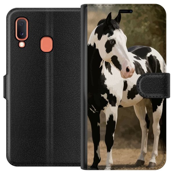 Kompatibelt Plånboksfodral till Samsung Galaxy A20e Vacker Häst – elegant illustration av hästmotiv Kompatibelt Plånboksfodral till Samsung Galaxy A20e Vacker Häst – elegant illustration av hästmotiv