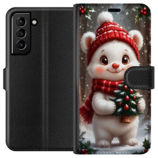 Kompatibelt Lommeboketui til Samsung Galaxy S21+ 5G Julebjørn rød lue søt bjørn lite grantre kawaii koselig vinter skog festlig jul kunstplakat Kompatibelt Lommeboketui til Samsung Galaxy S21+ 5G Julebjørn rød lue søt bjørn lite grantre kawaii koselig vinter skog festlig jul kunstplakat