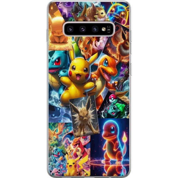Kompatibelt Mobilskal till Samsung Galaxy S10+ Pokémon illustration – Pikachu, Eevee och Charmander i färgstark design