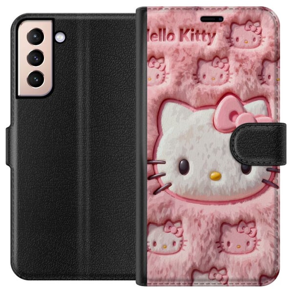 Kompatibelt Lommeboketui til Samsung Galaxy S21 Hello Kitty-inspirert rosa fluffdesign med et ikonisk katteansikt i kawaii-stil