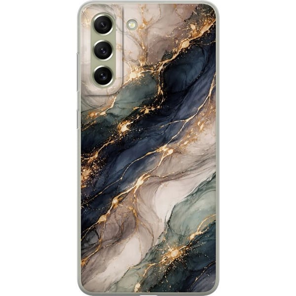 Kompatibelt Mobildeksel til Samsung Galaxy S21 FE 5G Luksuriøs abstrakt marmorkunst i svart, hvitt og gull med elegante linjer, eksklusivt design for