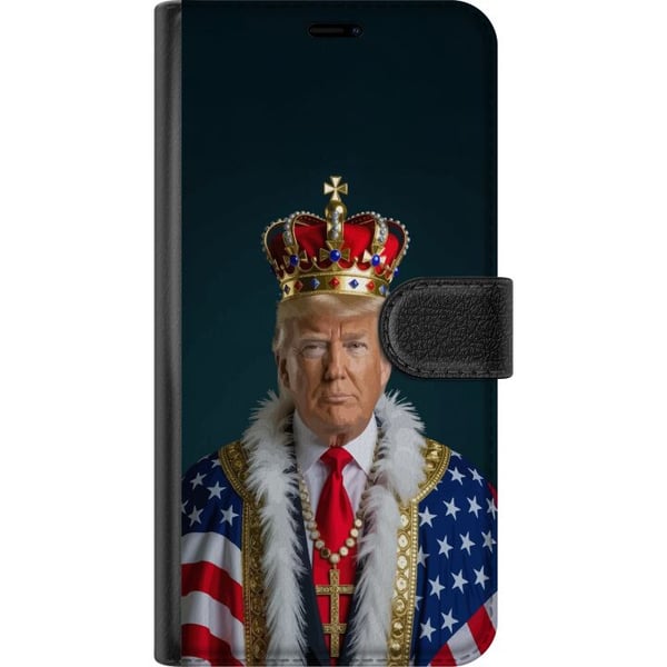 Kompatibelt Plånboksfodral till Apple iPhone 12 mini Porträtt av Donald Trump klädd som kung med krona och mantel i USA-flaggan, symbolisk och provoc