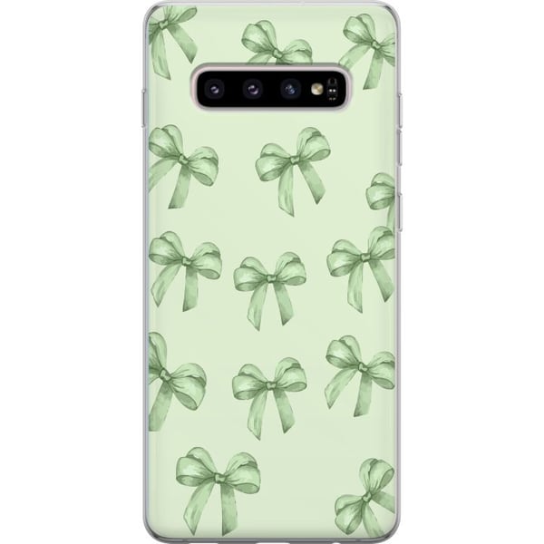 Kompatibelt Mobilskal till Samsung Galaxy S10+ Gröna rosetter mönster sött pastell bow pattern seamless gift ribbon estetiskt bakgrund motiv poster