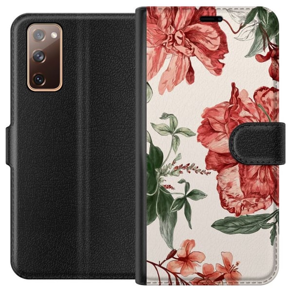 Kompatibelt Plånboksfodral till Samsung Galaxy S20 FE Röda blommor botaniskt motiv med gröna blad elegant stil för dig som gillar naturens färger
