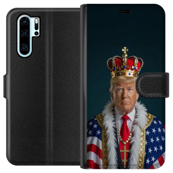 Kompatibel Tegnebogsetui til Huawei P30 Pro Portræt af Donald Trump klædt som konge med krone og en kappe i USA-flaget, symbolsk og provokerende magt Kompatibel Tegnebogsetui til Huawei P30 Pro Portræt af Donald Trump klædt som konge med krone og en kappe i USA-flaget, symbolsk og provokerende magt