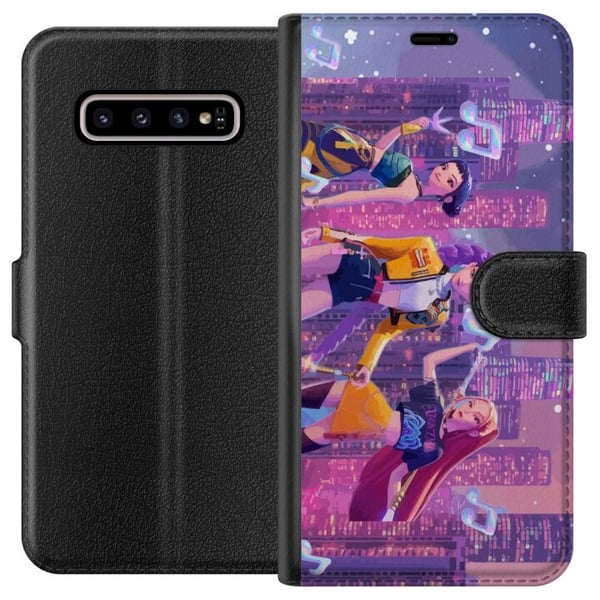 Kompatibelt Plånboksfodral till Samsung Galaxy S10+ Futuristisk K-Pop Demon Hunters girl group i neonstad med popkultur och mörk fantasykänsla
