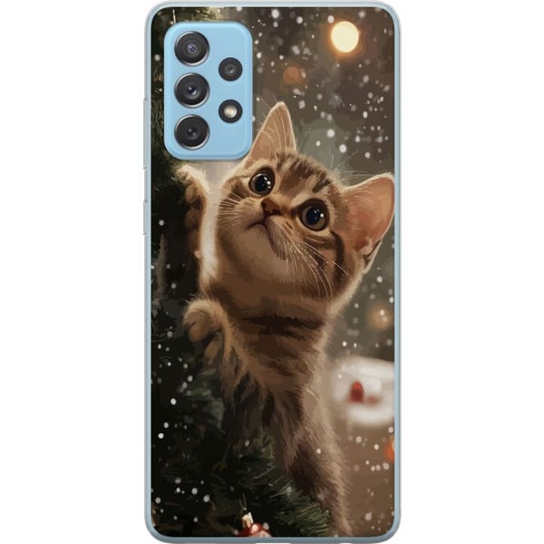 Kompatibelt Mobildeksel til Samsung Galaxy A52 5G Katt som klatrer i juletre med snøfall, koselig vinterdesign perfekt for katte- og juleelskere Kompatibelt Mobildeksel til Samsung Galaxy A52 5G Katt som klatrer i juletre med snøfall, koselig vinterdesign perfekt for katte- og juleelskere