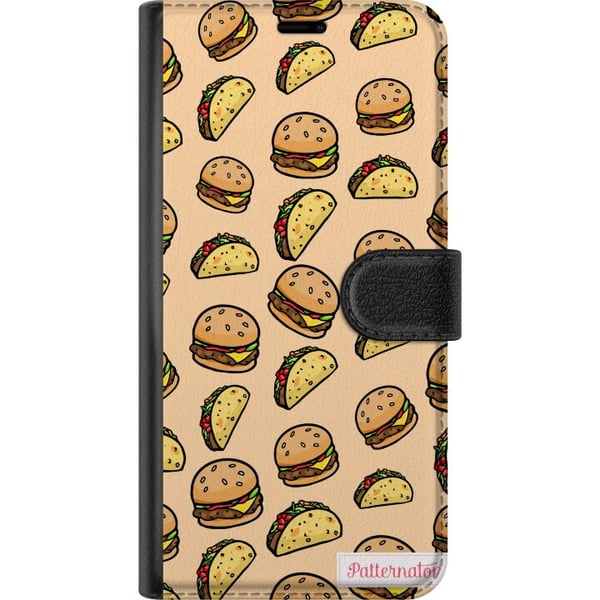 Kompatibel Tegnebogsetui til Samsung Galaxy S21 Farverigt cartoon-design med hamburgere, tacos, smeltet ost, salat, sprøde skaller og sjove figurer,
