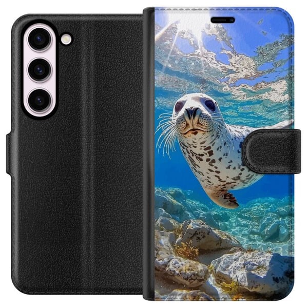 Kompatibel Tegnebogsetui til Samsung Galaxy S23 Säl Hav Simmande Djurmotiv Natur Vattenmotiv Blå Design Kompatibel Tegnebogsetui til Samsung Galaxy S23 Säl Hav Simmande Djurmotiv Natur Vattenmotiv Blå Design