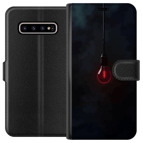 Kompatibelt Plånboksfodral till Samsung Galaxy S10+ Mörkröd glödlampa i mörk miljö elegant futuristisk design med konstnärlig touch för dig som gilla