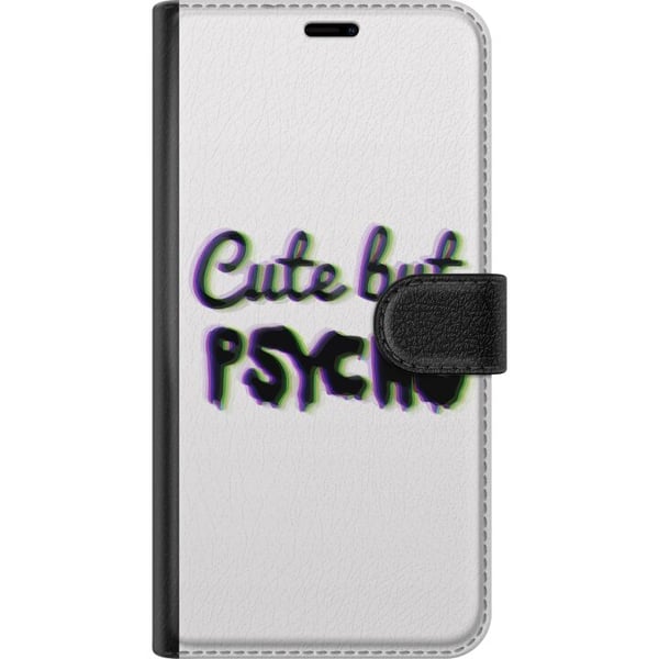 Kompatibel Tegnebogsetui til Samsung Galaxy S23 Minimalistisk glitchtypografi med teksten cute but psycho i neonlignende farveeffekt