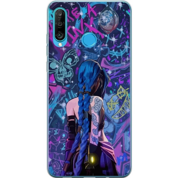 Kompatibelt Mobilskal till Huawei P30 lite Färgstark graffitiillustration med blåhårig karaktär i urban neonstil och kreativ energi