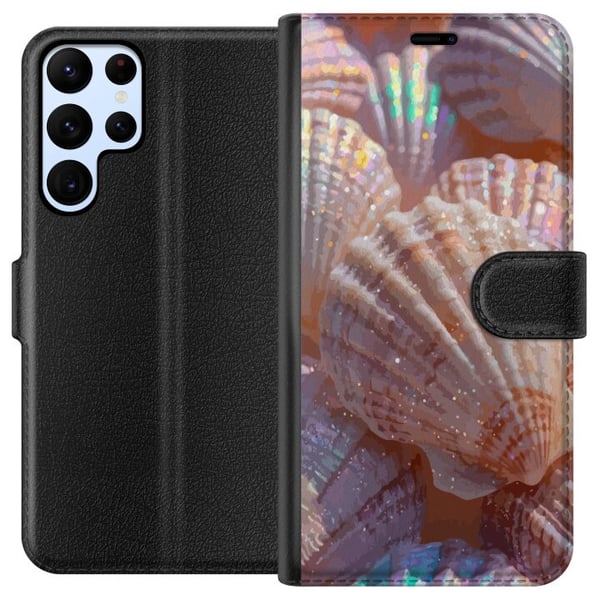 Kompatibelt Plånboksfodral till Samsung Galaxy S22 Ultra 5G Snäckskal glittrande design i pastell och skimrande nyanser inspirerad av hav strand och