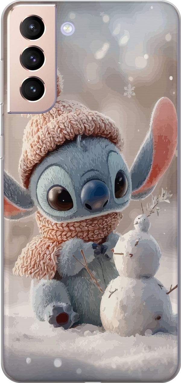 Kompatibelt Mobilskal till Samsung Galaxy S21 Stitch snögubbe vinter söt blue alien kawaii christmas cosy snow cute holiday adorable poster