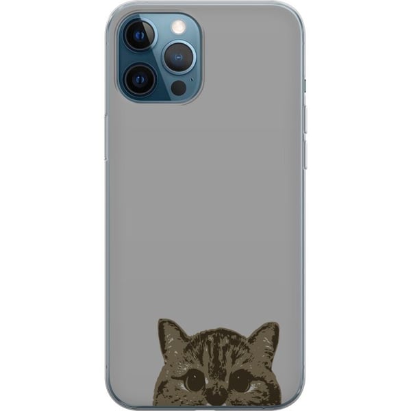 Yhteensopiva Puhelinkuori Apple iPhone 12 Pro Harmaa kissan katse - tyylikäs kissa suunnittelu harmaalla taustalla