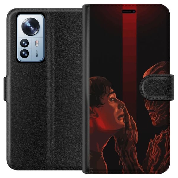 Yhteensopiva Lompakkokotelo Xiaomi 12 Pro Synkkä fantasiakuvitus, joka kuvaa ihmisen ja hirviön kohtaamista vahvan dramaattisesti