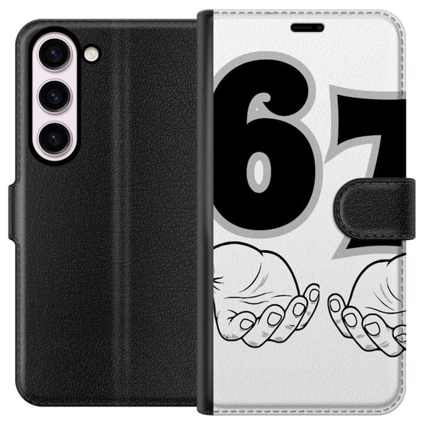 Yhteensopiva Lompakkokotelo Samsung Galaxy S23 67 meemikäsien kuvitus mustavalkoisena – tyylikäs 6–7-grafiikka käsillä ja selkeällä minimalistisella