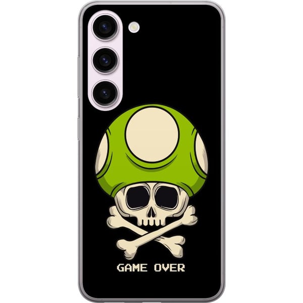 Kompatibel Mobilcover til Samsung Galaxy S23 Spilinspireret motiv med dødningehoved og grøn svamp i retrostil med teksten game over Kompatibel Mobilcover til Samsung Galaxy S23 Spilinspireret motiv med dødningehoved og grøn svamp i retrostil med teksten game over