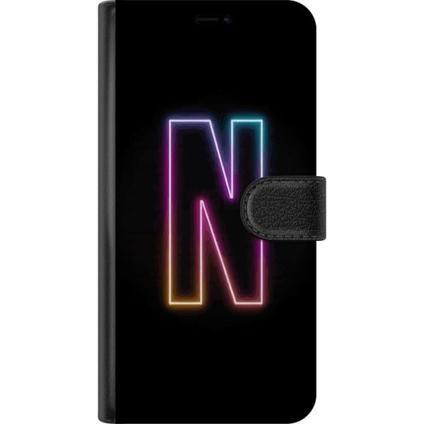 Yhteensopiva Lompakkokotelo Samsung Galaxy S21 Minimalistinen neonkirjain N värinvaihtuvassa valossa mustaa taustaa vasten