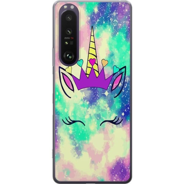Kompatibel Mobilcover til Sony Xperia 1 III Pastelfarvet enhjørning med galaksebaggrund, hjerter og krone, magisk legende fantasydesign i moderne og
