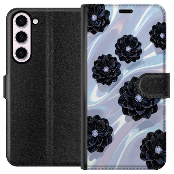 Kompatibel Tegnebogsetui til Samsung Galaxy S23+ Midnatsblomstring sorte blomster på skinnende baggrund, elegant luksuriøst blomsterdesign i mørke to Kompatibel Tegnebogsetui til Samsung Galaxy S23+ Midnatsblomstring sorte blomster på skinnende baggrund, elegant luksuriøst blomsterdesign i mørke to