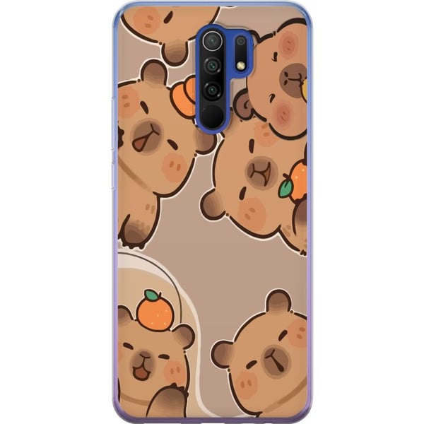 Kompatibel Mobilcover til Xiaomi Redmi 9 Ægte kapibaraer i varme farver med appelsiner og glade udtryk