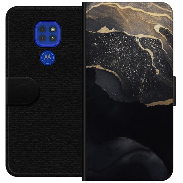 Kompatibel Tegnebogsetui til Motorola Moto G9 Play Sort guld abstrakt