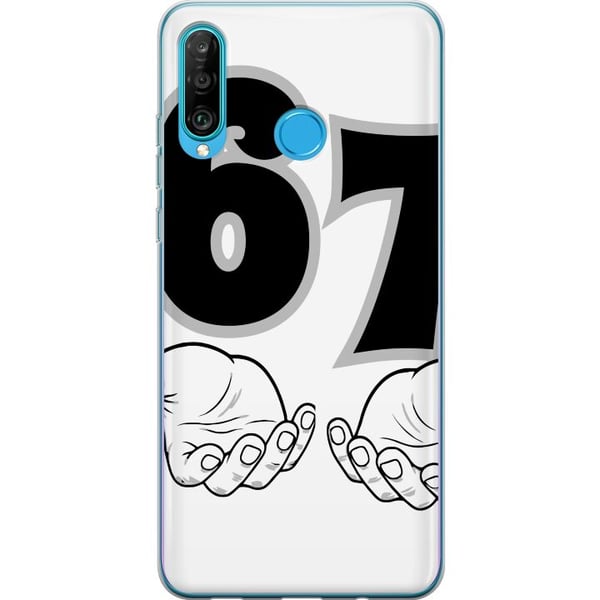 Kompatibelt Mobilskal till Huawei P30 lite 67 meme hands illustration svartvit – stilren 6-7 grafik med händer och tydlig minimalistisk design