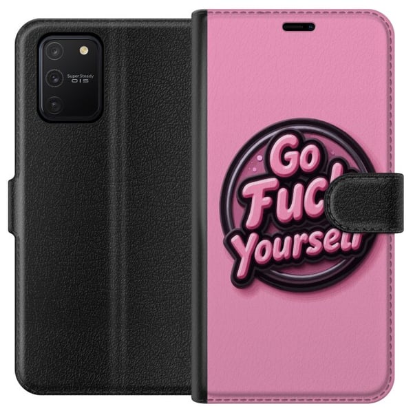 Kompatibelt Lommeboketui til Samsung Galaxy S10 Lite Rund rosa emblemform med opphøyd tekst, leken grafisk design med myke former og pop-estetisk føl Kompatibelt Lommeboketui til Samsung Galaxy S10 Lite Rund rosa emblemform med opphøyd tekst, leken grafisk design med myke former og pop-estetisk føl